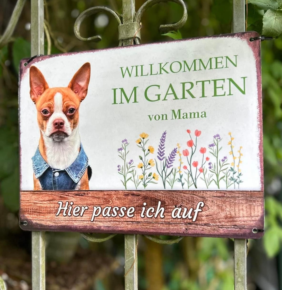 Customer photo review of Hunde Garten-Schild personalisiert mit Foto & Text (UV- und wetterfest)