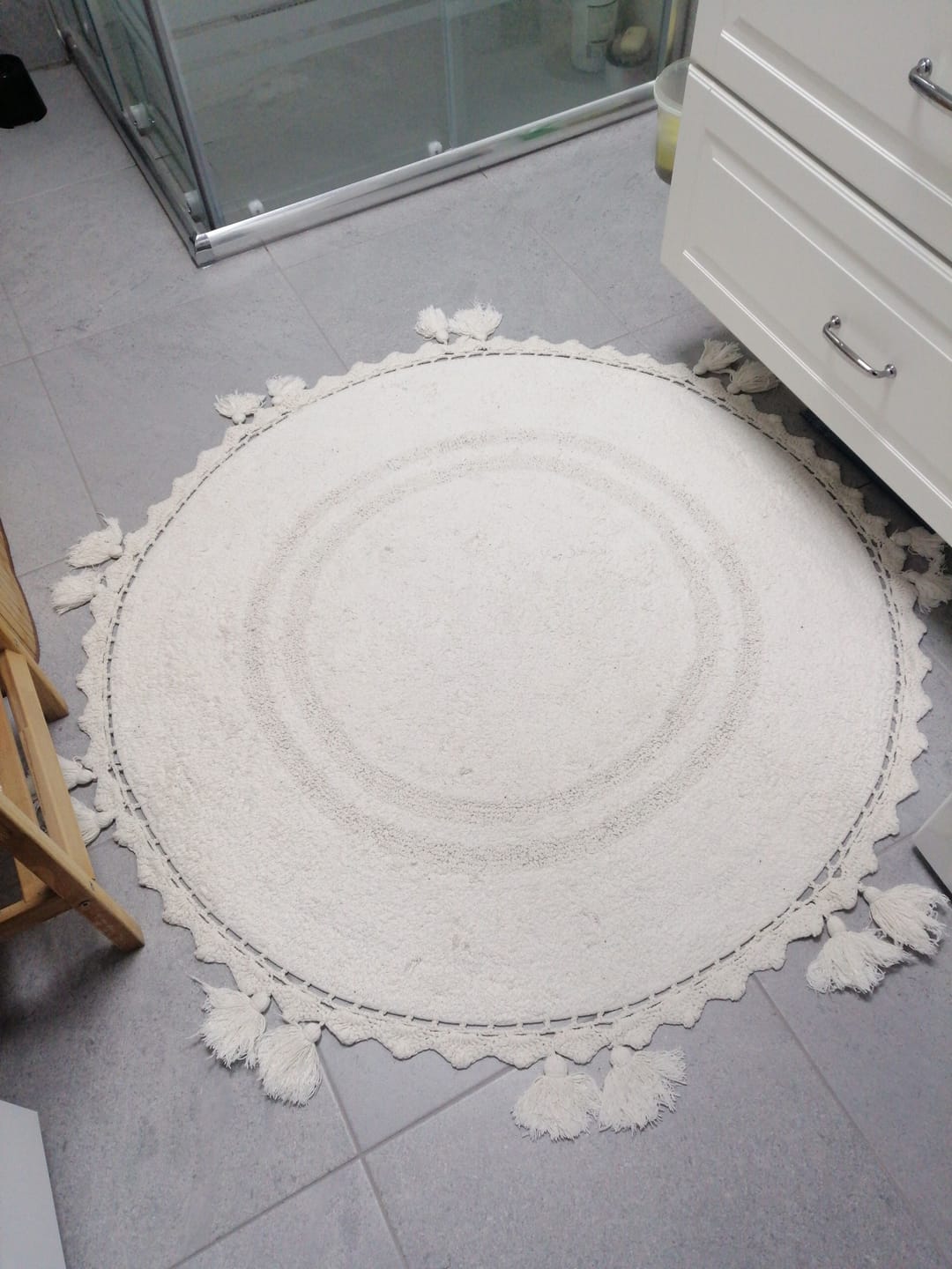 Customer photo review of Olivid Yuvarlak Banyo Paspası %100 Pamuk 100x100 Ekru