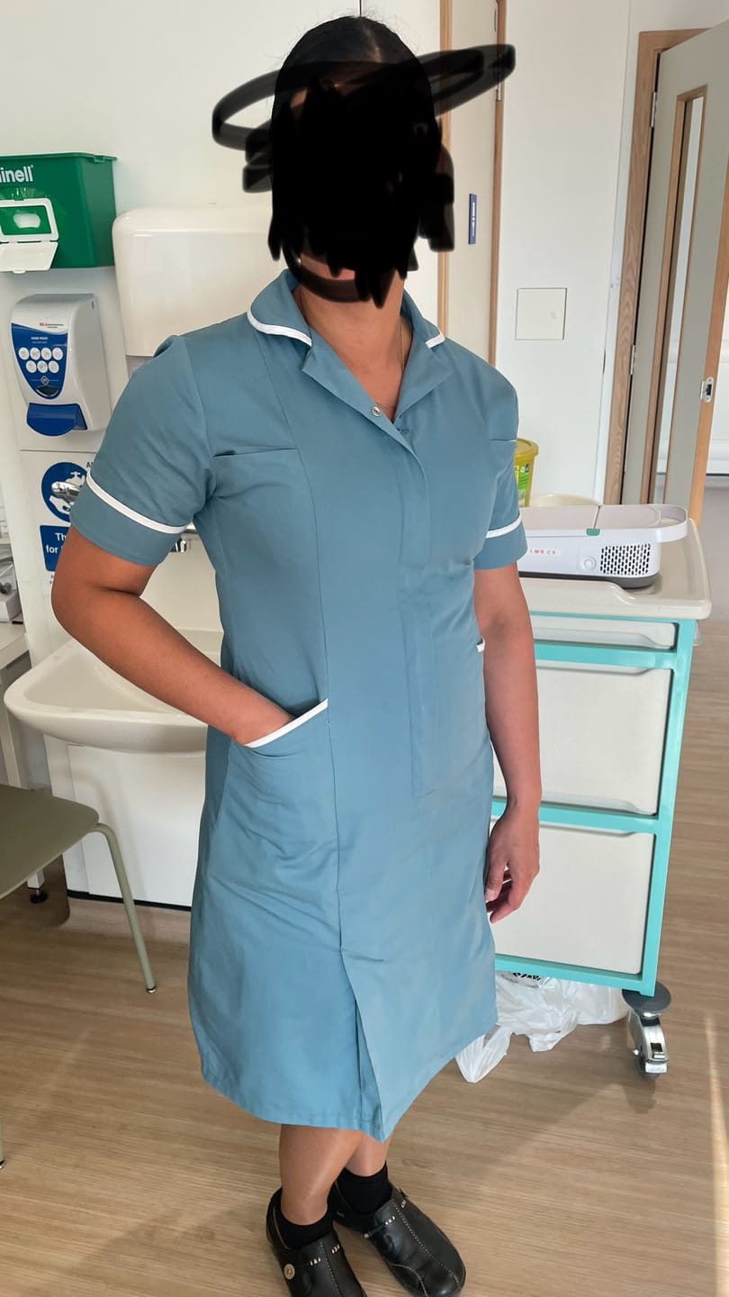 Customer photo review of Eau de Nil or Teal Nurse Dress NCLD