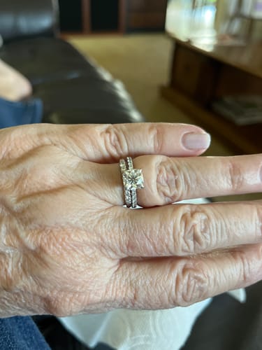 Customer photo review of Hidden Halo Cushion Cut Moissanite Pave Engagement Ring