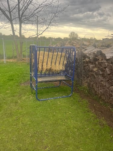 Customer photo review of Adjustable Height Hay & Grain Feeder