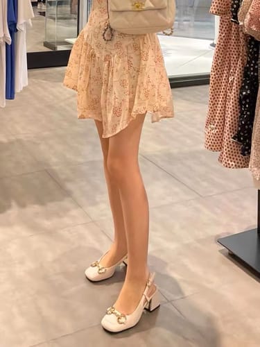Customer photo review of Classic Metal Buckle Thick Heel Slingback Loafers