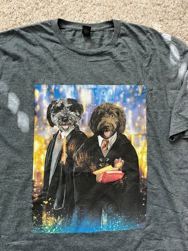Customer photo review of 'Harry Doggers 2' Personalized 2 Pet T-Shirt
