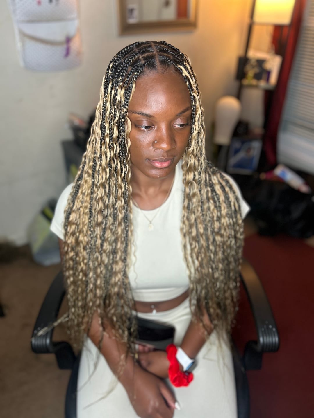 Customer photo review of #27 Honey Blonde Deep Wave Bulk Hair Extensions for Braiding