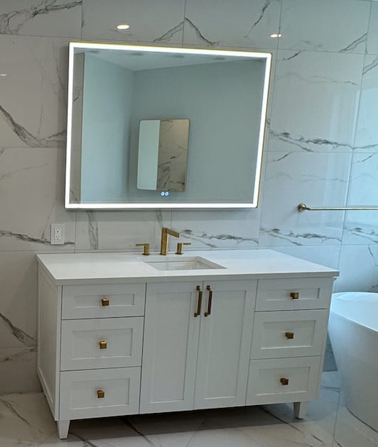 Customer photo review of Bridgeport 60" Satin White Bathroom Vanity
