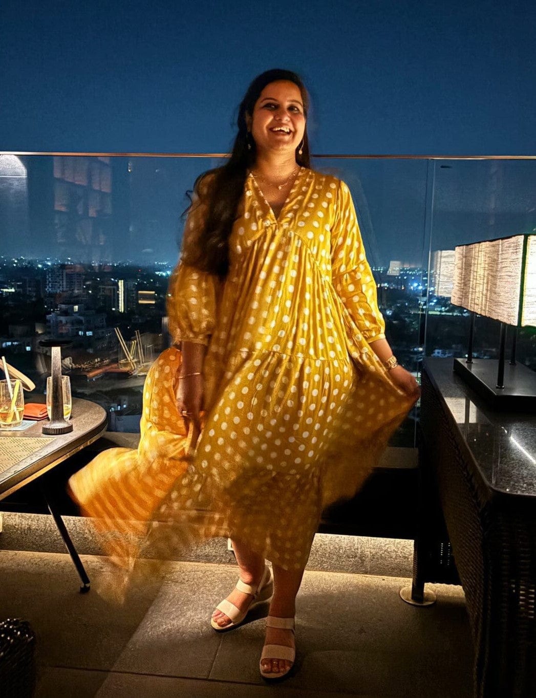 Customer photo review of Bonjour Yellow Polka Modal Maxi Dress