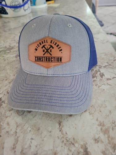 Customer photo review of Custom Leather Patch Trucker Hat - Richardson 112