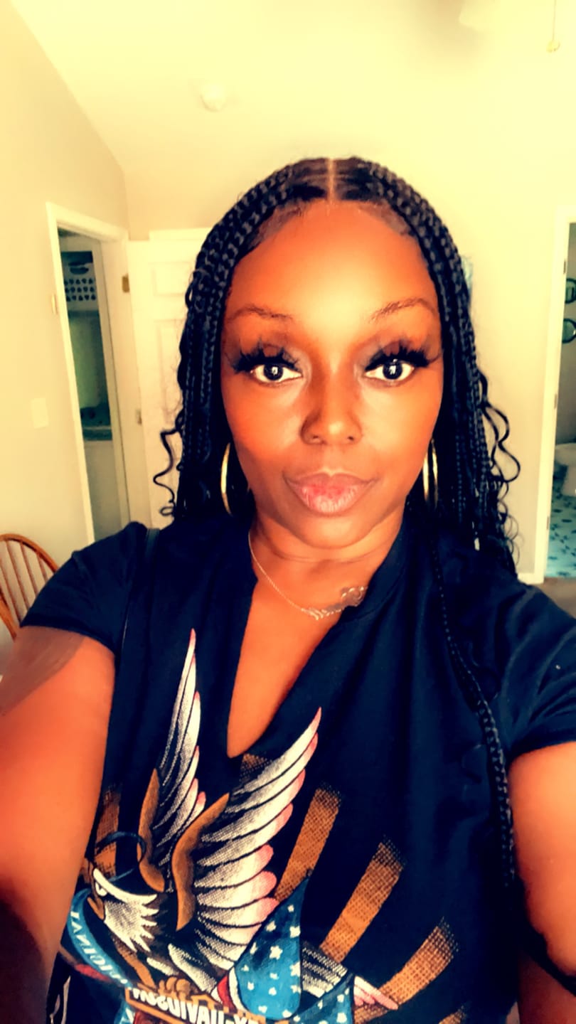 Customer photo review of 36" Human Hair Boho Curls Swiss HD Lace Knotless Box Braided Wig Full Hand-tied - Human Baby Hair