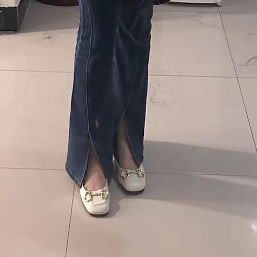 Customer photo review of Classic Metal Buckle Thick Heel Slingback Loafers
