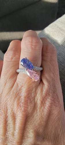 Customer photo review of Louily Unique Pear Cut Aquamarine Blue & Pink Sapphire Engagement Ring In Sterling Silver