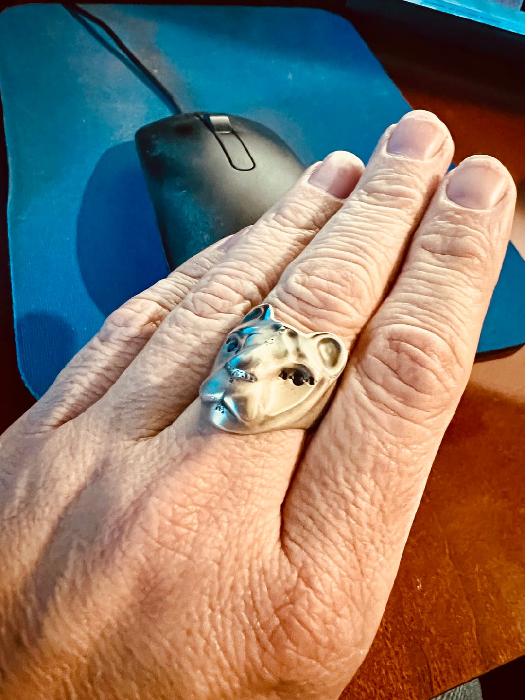 Customer photo review of Blue & White Lioness Ring