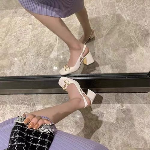 Customer photo review of Classic Metal Buckle Thick Heel Slingback Loafers