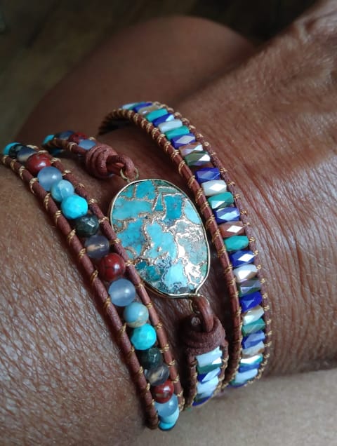 Customer photo review of Natural Turquoise & Jasper Wrap Bracelet