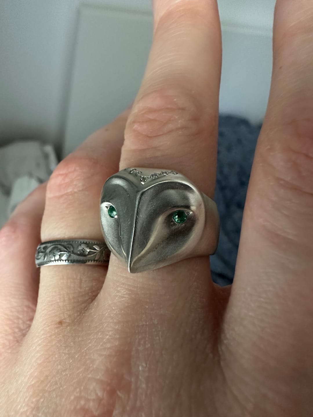 Customer photo review of Barn Owl Ring with a Diamond Crown