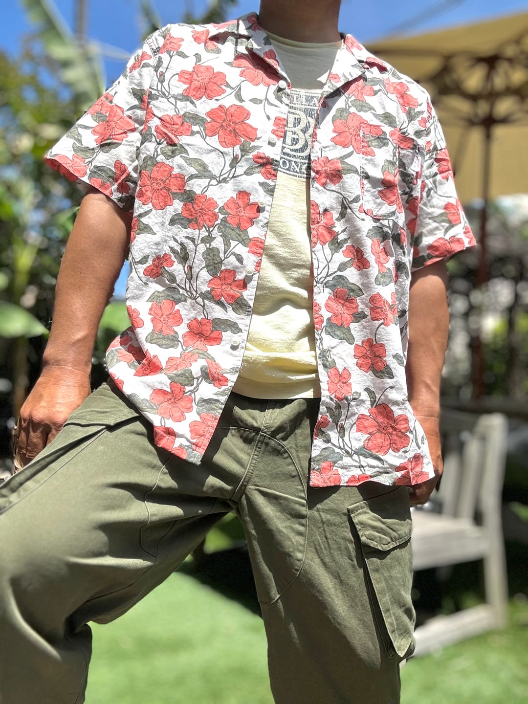 Customer photo review of レッドアサガオ総柄　綿麻キューバシャツ