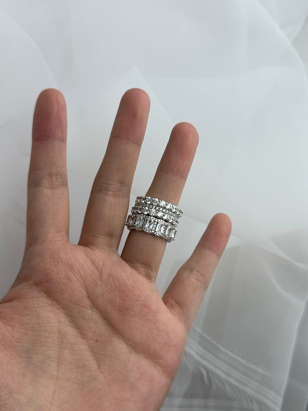 Customer photo review of S925 1.0Ct Cushion Cut 4PC Wedding Band Set Stackable Rings For Everyday Wear