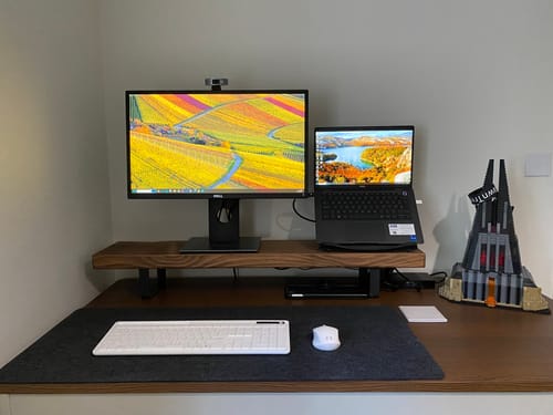 Customer photo review of Rustic Monitor Stand | Metal Sides