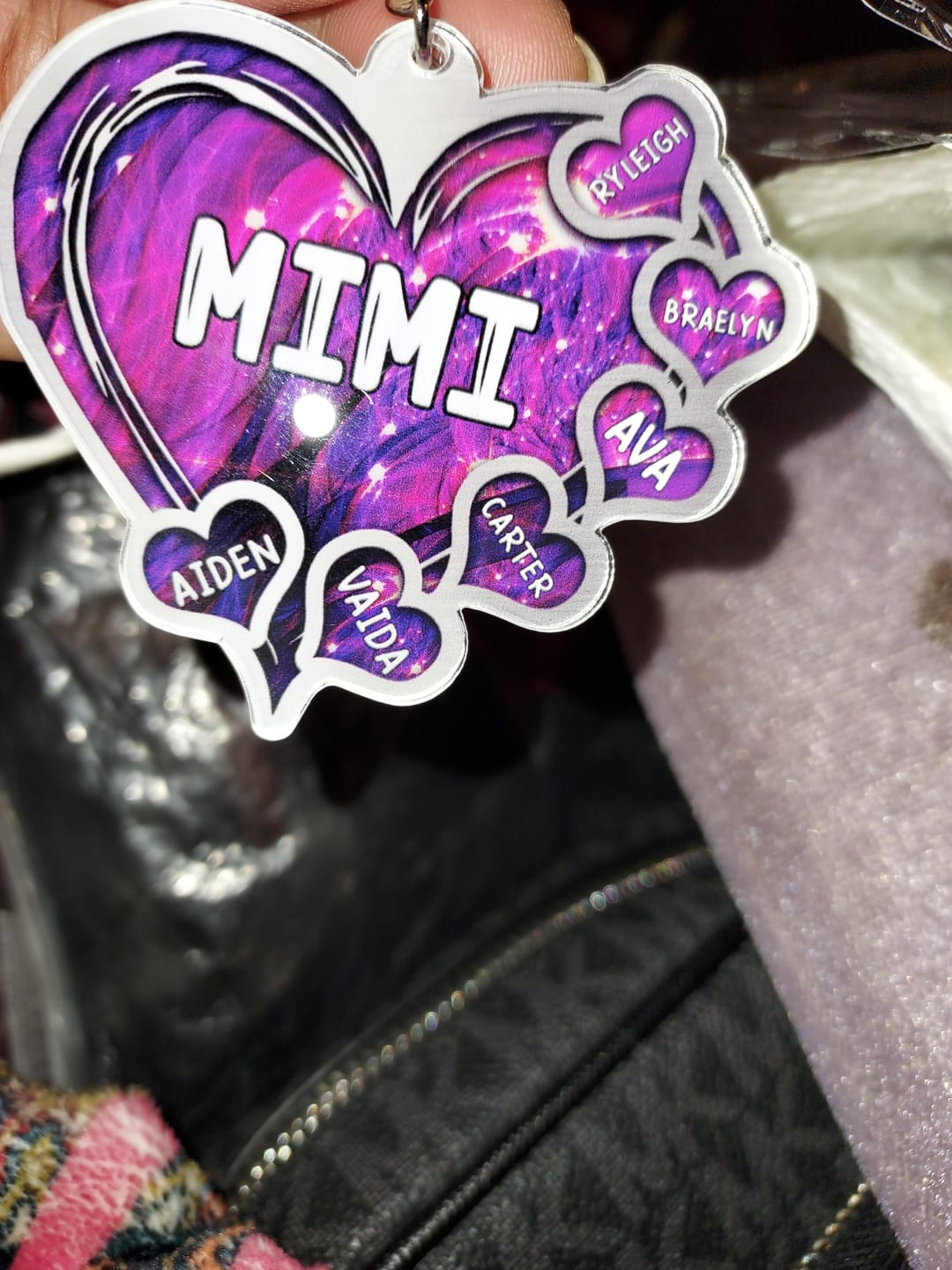 Customer photo review of Grandma- Mom Heart Kids, Multi Colors Personalized Acrylic Keychain