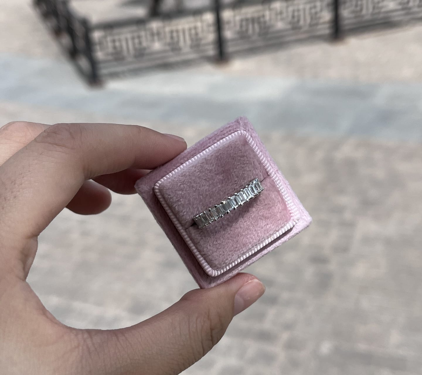 Customer photo review of Louily Classic Emerald Cut Women's Wedding Band for Gifts