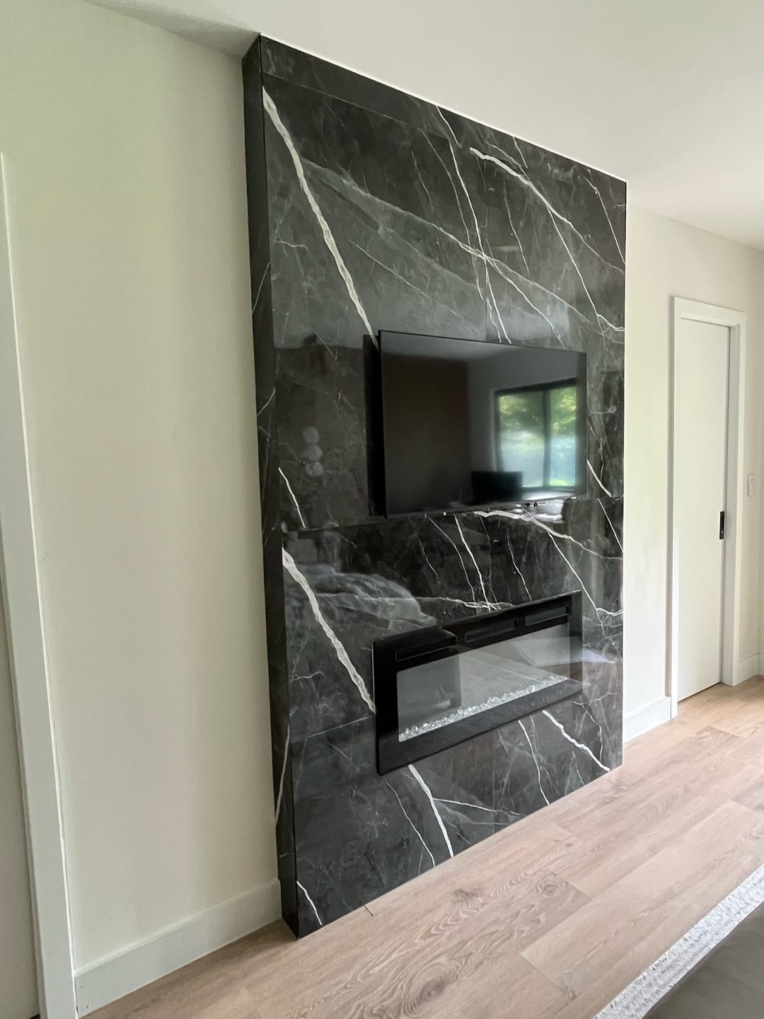 Customer photo review of Black Adamantium Carrara Marble Wall Panel 96" X 48"