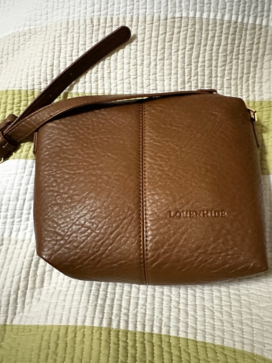 Customer photo review of Kasey Textured Crossbody Bag with Logo Strap