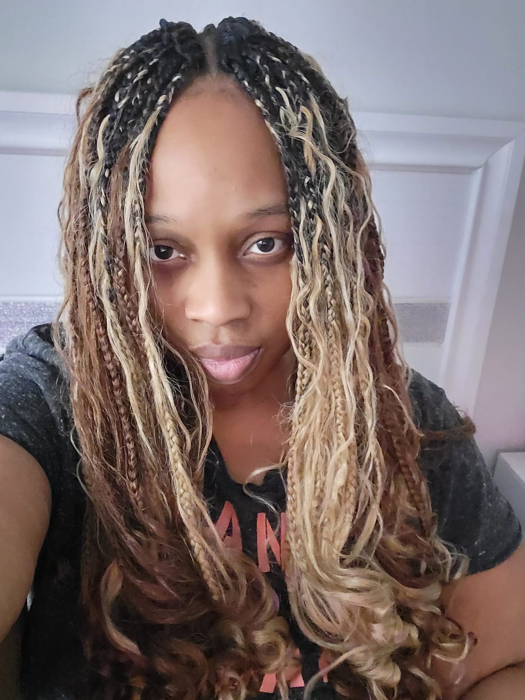 Customer photo review of Ombre Brown Crochet Boho Box Braids with Human Hair Curls