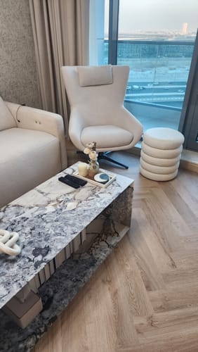 Customer photo review of Layers Boucle Pouf Ottoman (45x40 CM)