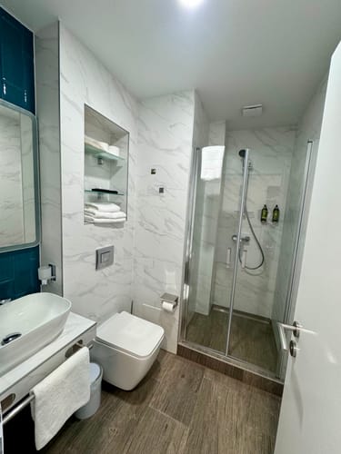 Customer photo review of SONNI Dusche Nischentür Doppel Pendeltür Schwingtür Rahmenlos ESG Glas 80-120cm Höhe 195cm