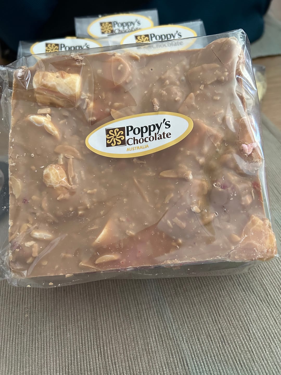 Customer photo review of Rocky Road Strawberries and Almond Caramel Chocolate Block 500g