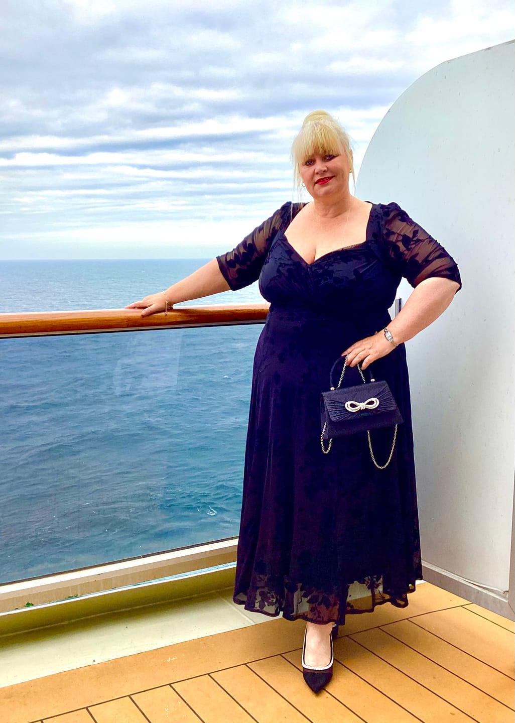 Customer photo review of Elizabeth Floral Velvet Flocked Mesh Maxi Gown