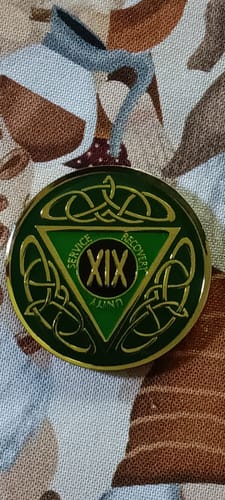 Customer photo review of 1 to 60 Year Celtic Knot Specialty AA Recovery Medallion - Tri-Plated Chip/Coin