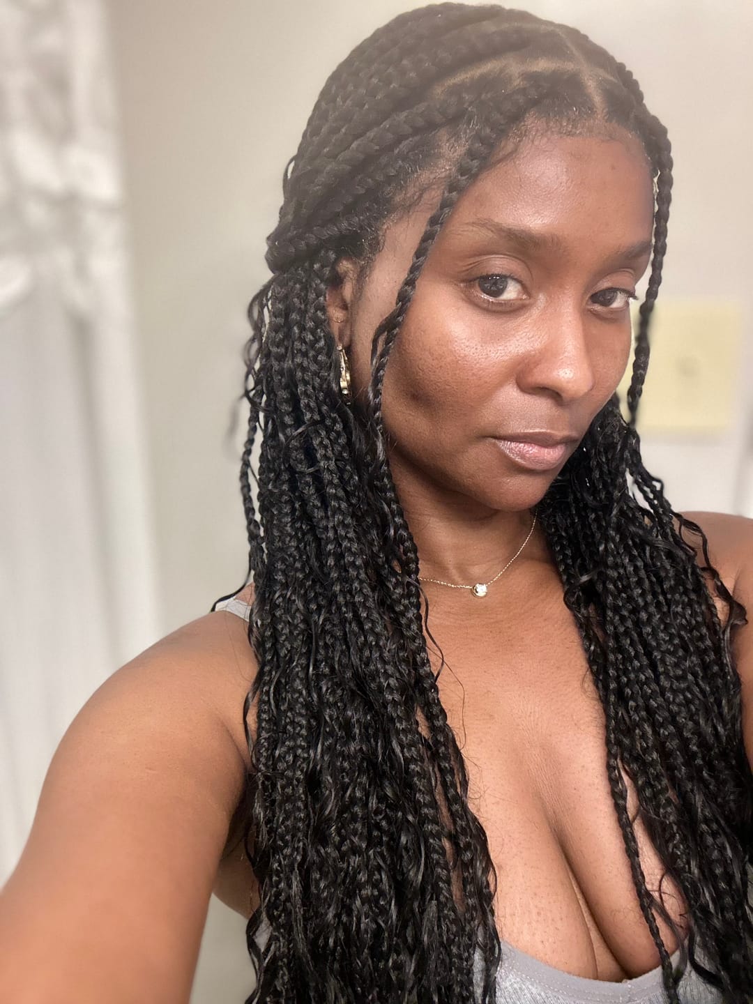 Customer photo review of 36" Human Hair Boho Curls Swiss HD Lace Knotless Box Braided Wig Full Hand-tied - Human Baby Hair
