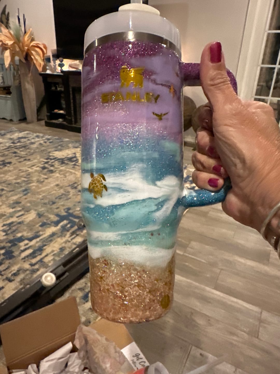 Customer photo review of PRESALE Purple Glitter Beach Stanley 30oz