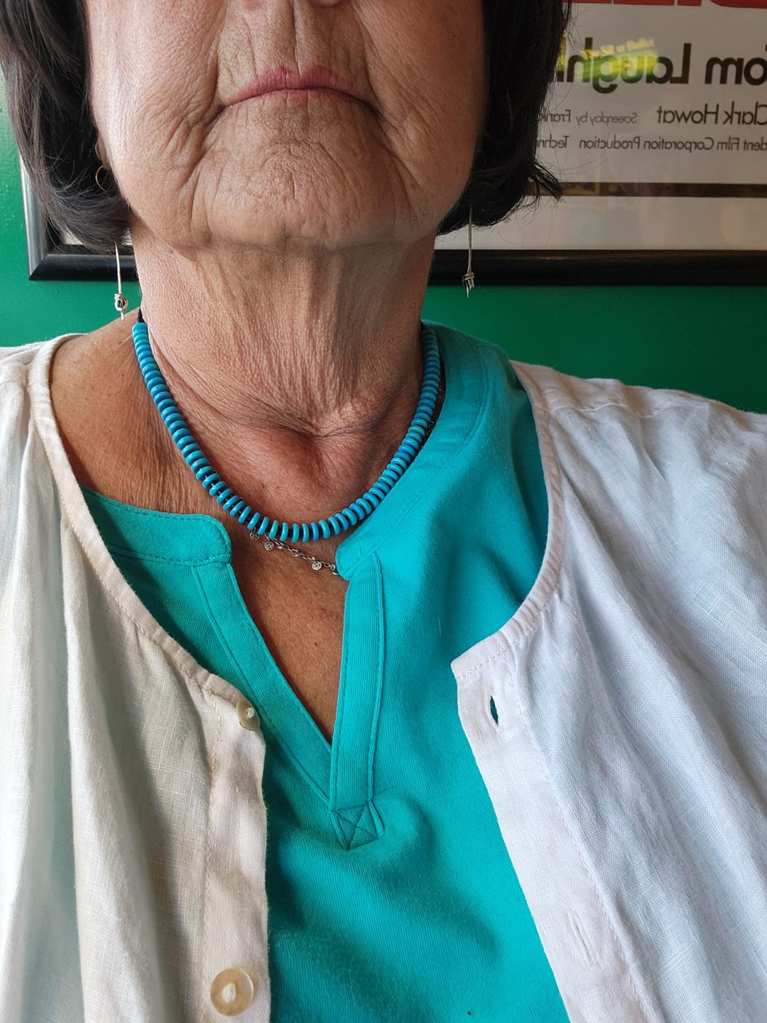 Customer photo review of Navajo Turquoise & Black Heishi Beaded 16 Inch Necklace