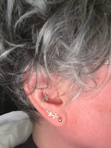 Customer photo review of Leaf Sapphire Climber Earrings