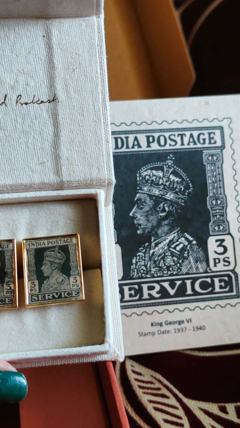 Customer photo review of Cufflinks Vintage Stamps  - Square Teal