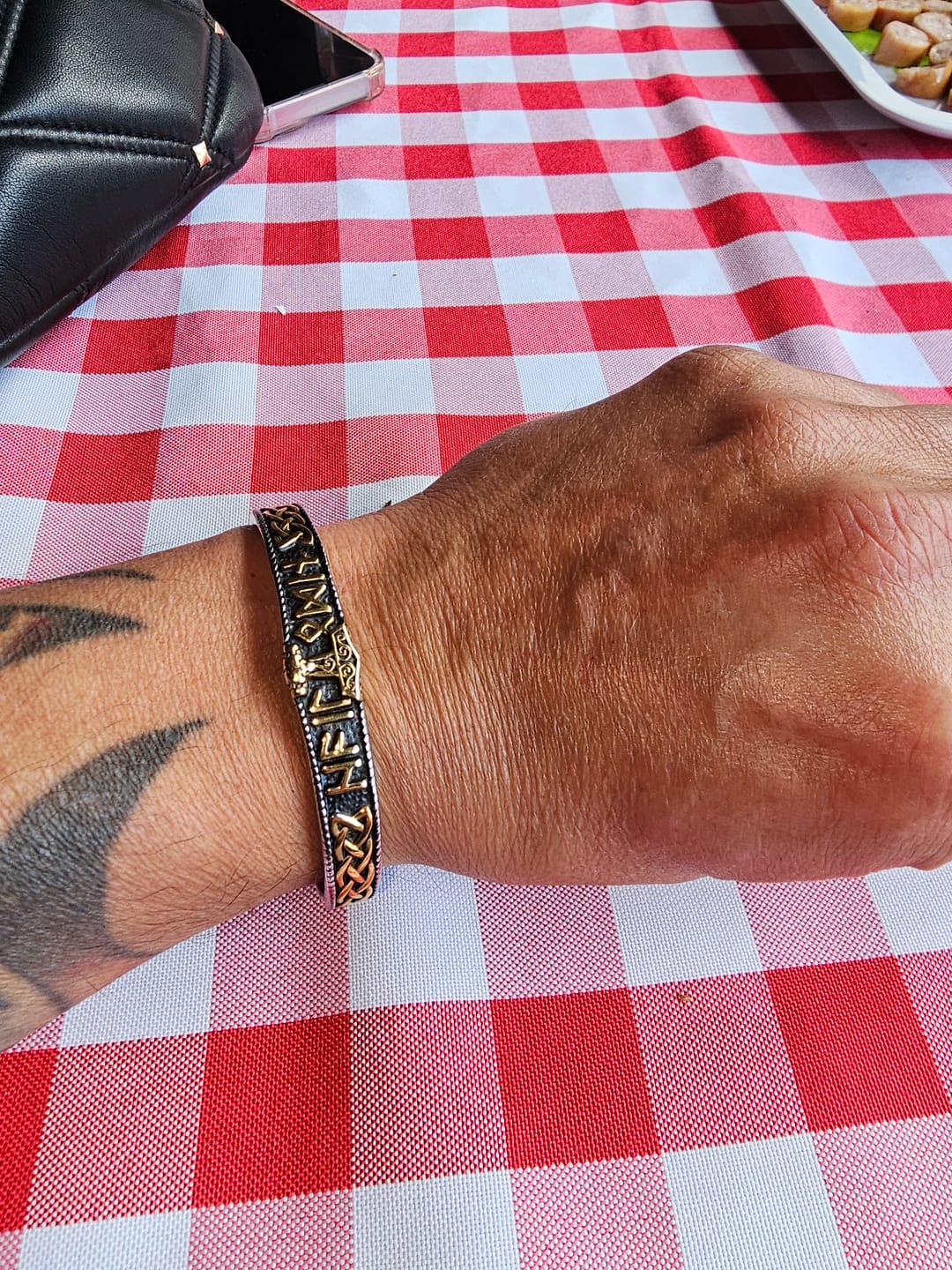 Customer photo review of Thor's Hammer And Runes Bangle With Wooden Box
