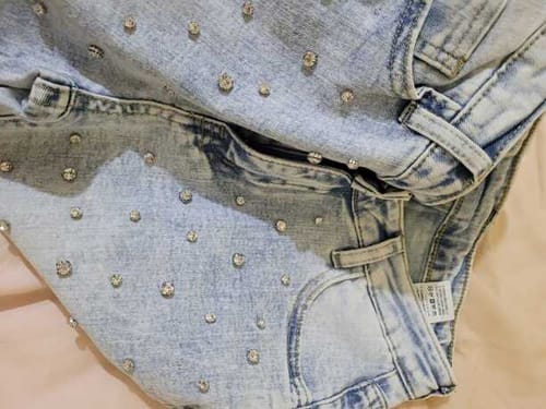 Customer photo review of High Rise Rhinestone Embellished Boot Cut Flared Jeans - Acid Wash
