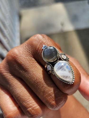 Customer photo review of Celestial Moonstone and Labradorite Silver Ring