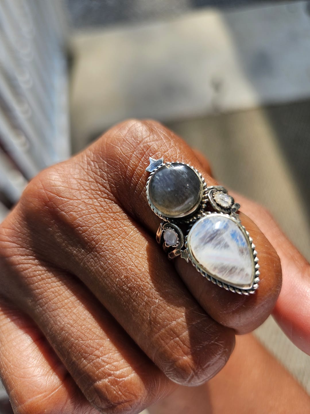 Customer photo review of Celestial Moonstone and Labradorite Silver Ring