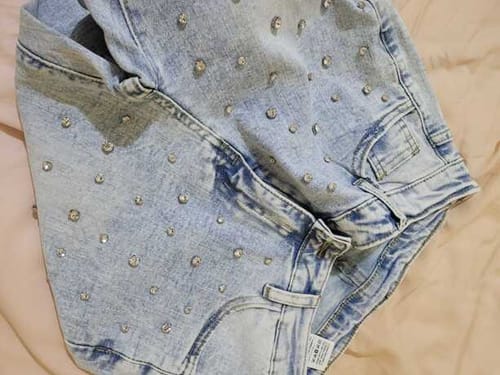 Customer photo review of High Rise Rhinestone Embellished Boot Cut Flared Jeans - Acid Wash