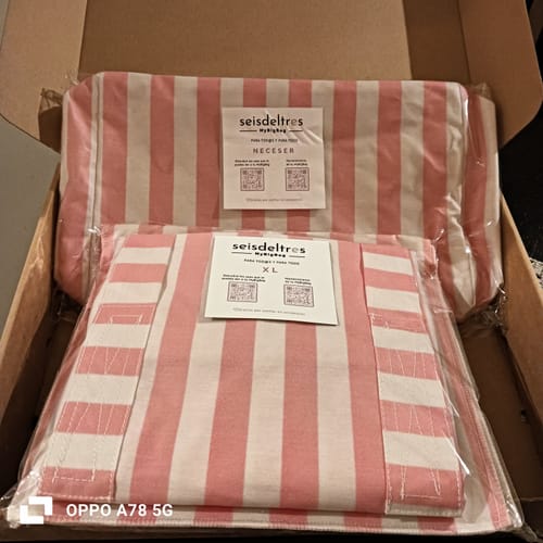 Customer photo review of Pack Bolsa MyBigBag y Neceser Rayas Rosa
