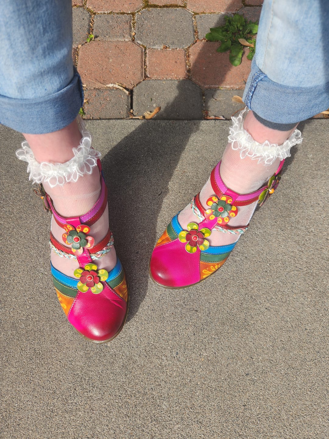 Customer photo review of Women Bohemian Leather Printing Stitching Non-slip Breathable Sandals