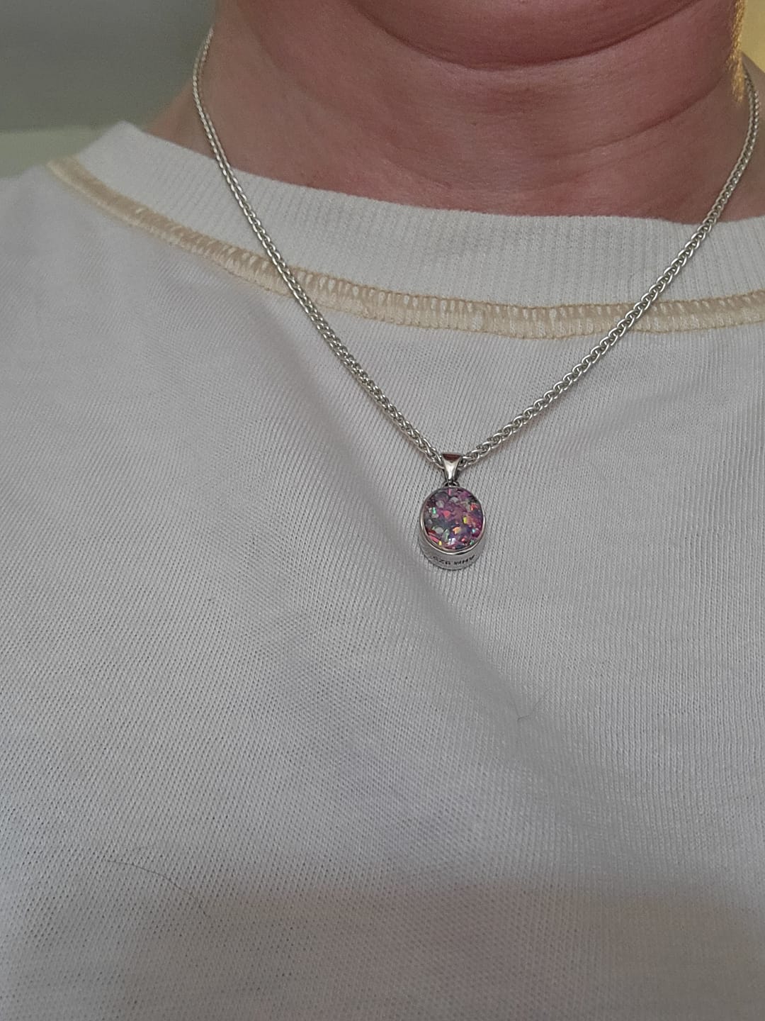 Customer photo review of Petite Oval Pendant with Cremation Ash