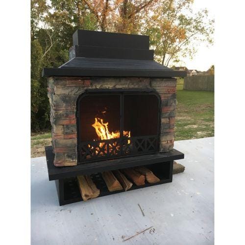 Customer photo review of SUNJOY Outdoor 48 Inch Black Steel Wood Burning Stone Fireplace with Fire Poker and Removable Grate