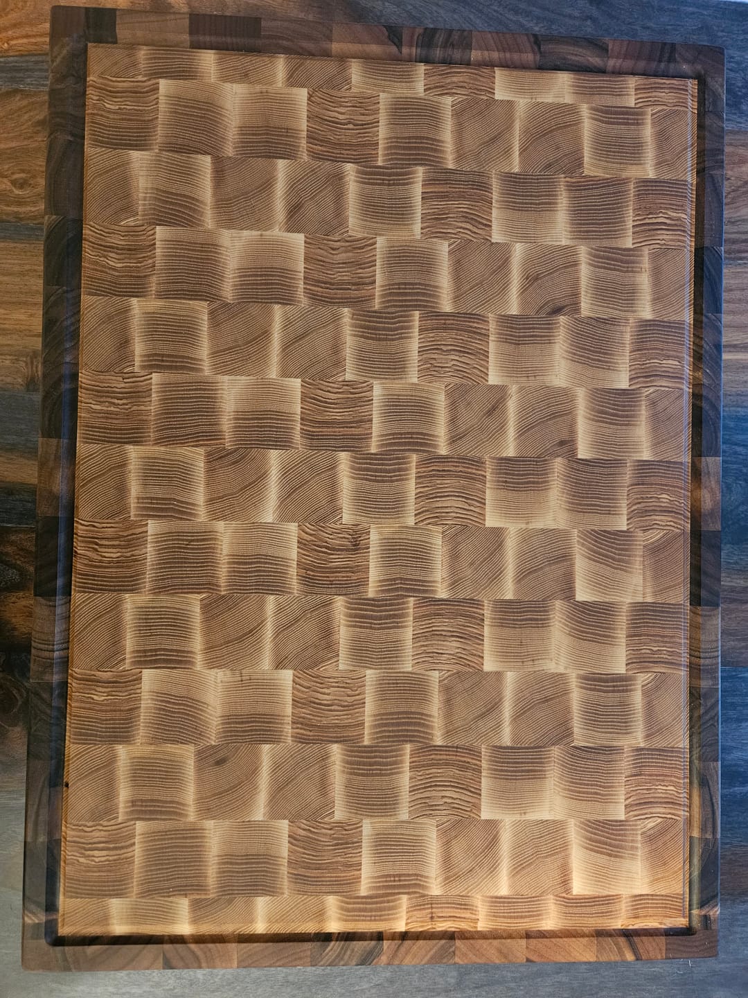 Customer photo review of Personalized Walnut and Cherry End Grain Cutting Board