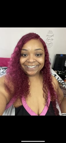 Customer photo review of 99J Burgundy Curly Hair Undetectable Glueless HD Lace Frontal Wig