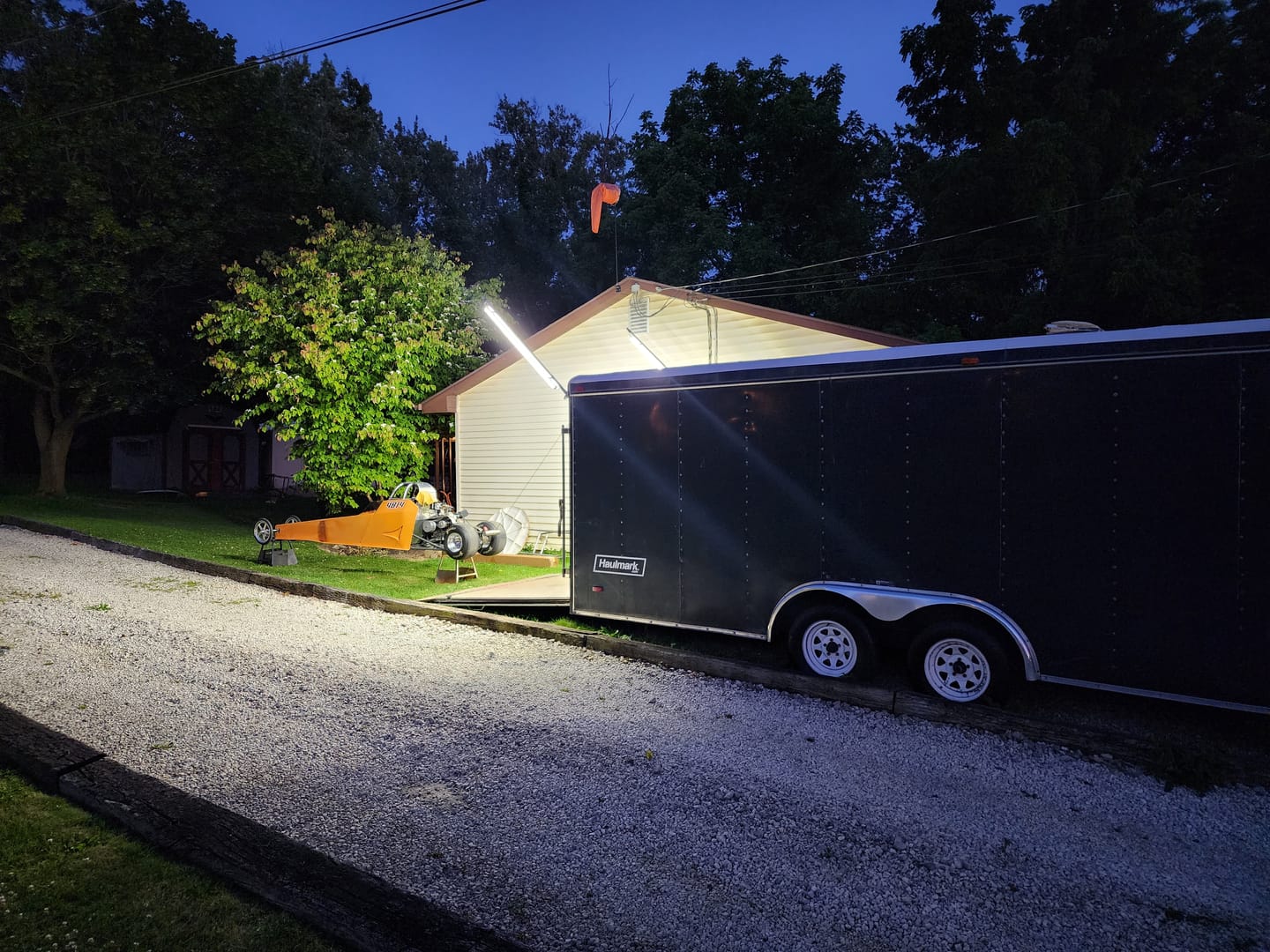 Customer photo review of Racing Trailer Pit Light – Dual 5 Foot Pole 20,000 Lumens