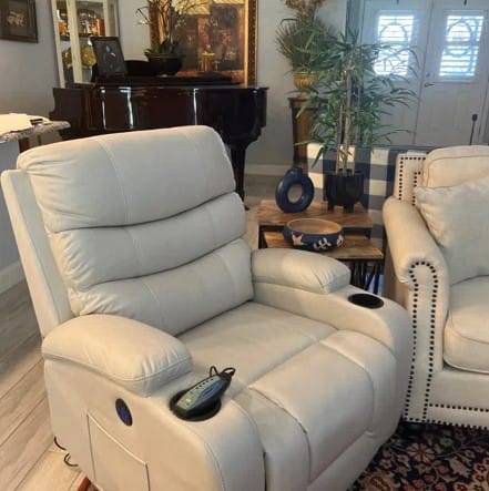 Customer photo review of Homrest Power Lift Chair Recliner for Elderly with Massage & Heat, Cup Holders & USB Port, Beige White