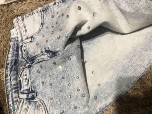Customer photo review of High Rise Rhinestone Embellished Boot Cut Flared Jeans - Acid Wash